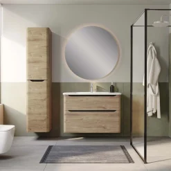 Mobile bagno base lavabo sospesa 2 cassetti Integra Round 100 cm golden oak
