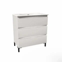 Mobile bagno base lavabo a terra Pura 3 cassettoni L81xH90xP46 cm Bianco nordico