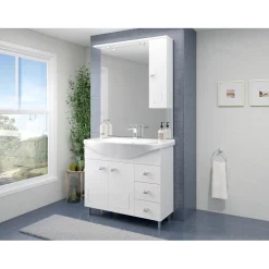 Mobile bagno base lavabo pensile a destra 105 cm bianco