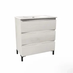 Mobile bagno base lavabo a terra Pura 3 cassettoni L81xH90xP46 cm Quercia bianca