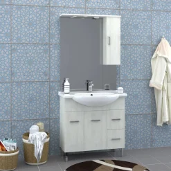 Mobile bagno base lavabo a terra Orphea 85 cm bianco larice con pensile