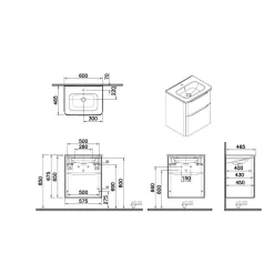 Mobile bagno base lavabo sospesa 2 cassetti Integra Round 60 cm golden oak
