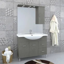 Mobile bagno base lavabo a terra Orphea 105 cm grigio larice con pensile