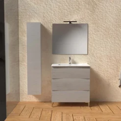 Mobile bagno base lavabo a terra Pura 3 cassettoni L81xH90xP46 cm Cemento