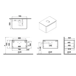 Mobile bagno base lavabo sospeso 1 cassetto Integra Round 80 cm terracotta