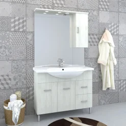 Mobile bagno base lavabo a terra Orphea 105 cm bianco larice con pensile