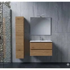 Mobile bagno base porta lavabo specchiera lampada Pura 80 rovere naturale