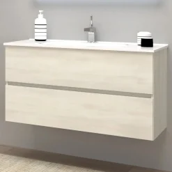 Mobile bagno base sospesa 2 cassetti lavabo in ceramica Monya 101x46 cm larice