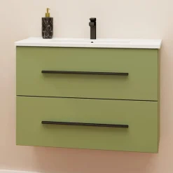 Mobile bagno base sospesa Mary 2 cassetti lavabo in ceramica 76x46 cm verde