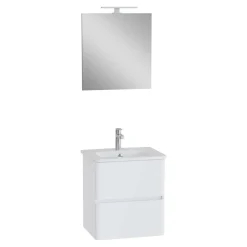 Mobile bagno lavabo+specchio LED sospeso 2 cassetti Mia Plus 60 cm bianco lucido