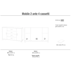 Mobile cassettiera in kit Sarmog 4 cassetti 112x70x41 cm bianco