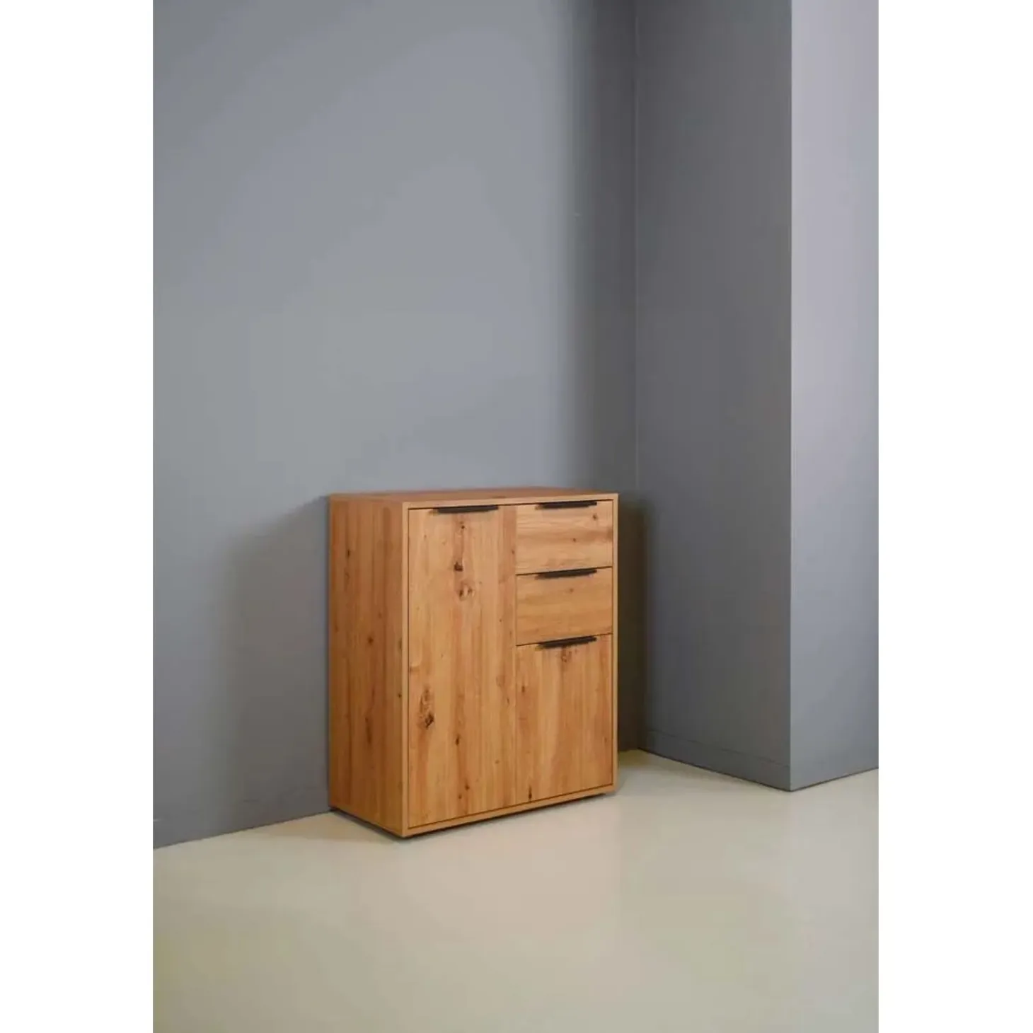 Mobiletto multiuso in truciolare 3 vani 2 cassetti 87x72x35 cm quercia