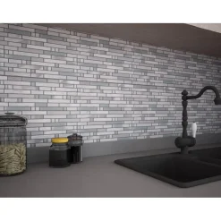 Mosaico Glam cm 30x30 in vetro e alluminio grigio chiaro