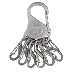 1 moschettone in acciaio inox collegato a sei microlock in plastica