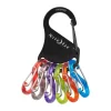 1 moschettone in acciaio inox collegato a sei microlock in plastica