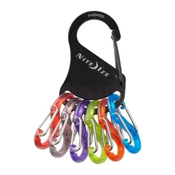 1 moschettone in acciaio inox collegato a sei microlock in plastica