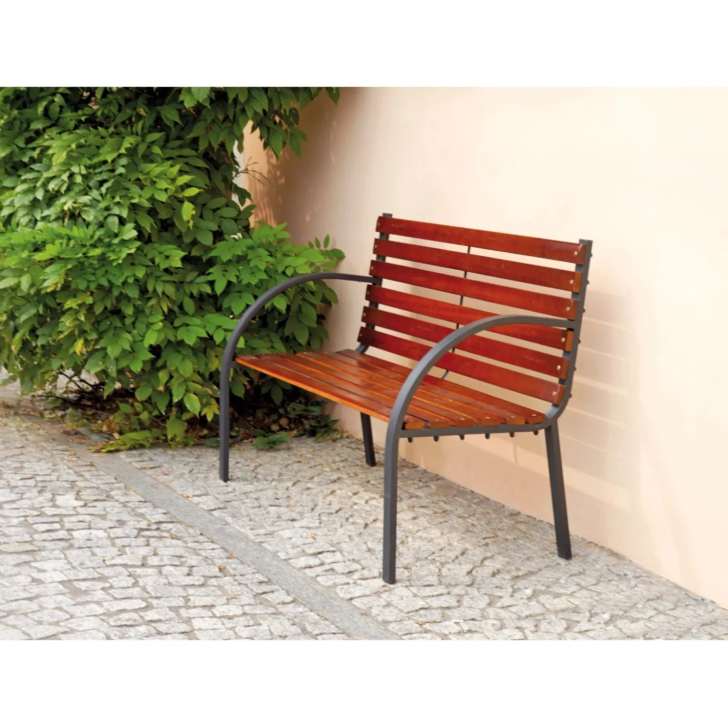 Panchina in ferro e hardwood 122x67x72 cm 2 posti