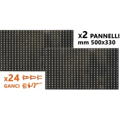 2 pannelli forati in PVC di mm 500 x 330 con 24 ganci