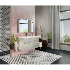 Pensile bagno Cube rovere grigio con lavabo e specchio 100 cm