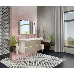 Pensile bagno Cube rovere fumo con lavabo e specchio 100 cm