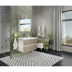 Pensile bagno Cube set rovere fumo con lavabo e specchio