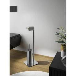 Piantana portarotolo e portascopino bagno Berlino H 69,8 cm cromato