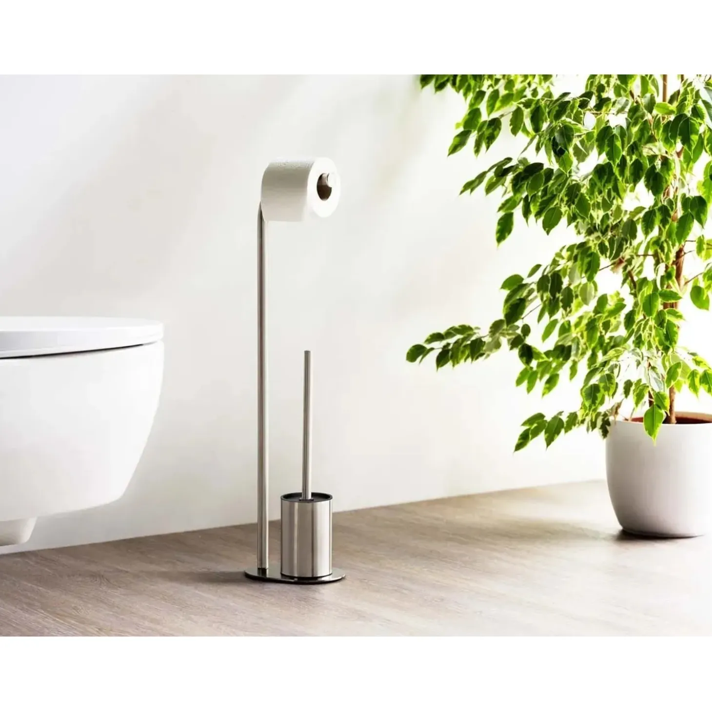 Piantana portarotolo e portascopino bagno Levante inox opaco