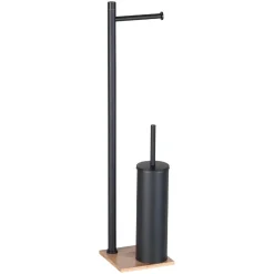 Piantana portarotolo e portascopino bagno Trilly H 63 cm bambù/nero opaco