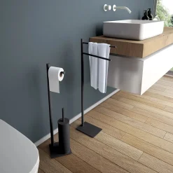 Piantana portarotolo e portascopino bagno Trilly H 63 cm nero opaco
