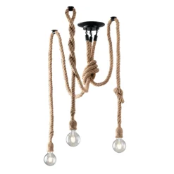 Plafoniera Rope Corda 3 luci 250x20x20 cm marrone