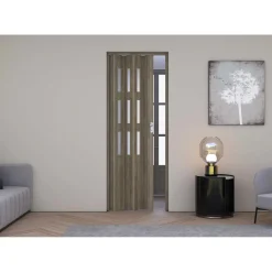 Porta a soffietto Maya Vetrata in PVC stampa 3D 83,5x214 cm rovere Cognac scuro