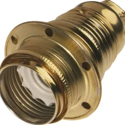Portalampada in ottone E14 con 2 ghiere corpo filettato oro