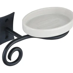 Portasapone bagno Rebecca in acciaio verniciato nero e ceramica bianca