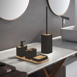 Portascopino bagno Ninfea H 46,2 cm nero opaco