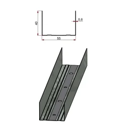 Profilo guida a U in acciaio zincato 55/40 sp 6/10 L 3 m grigio