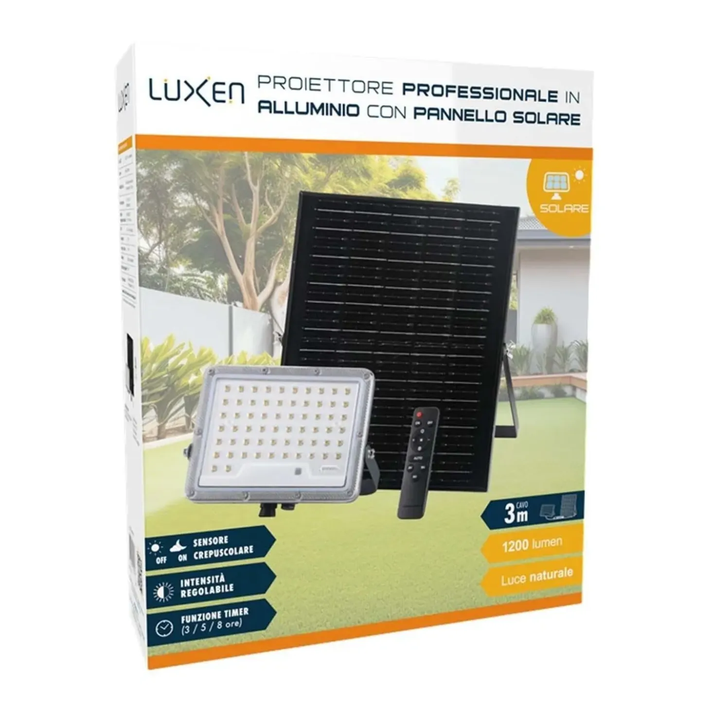 Proiettore solare in alluminio con pannello solare separato 1200 lm