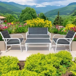 Salotto da giardino in plastica e acciaio bianco-antracite 4 posti