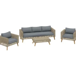 Salotto da giardino in rattan e legno grigio 5 posti