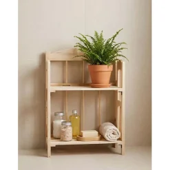 Scaffale in legno di abete 2 ripiani 38x18x52 cm