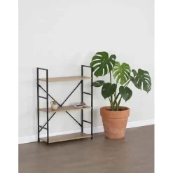 Scaffale in metallo e truciolare 3 ripiani 589x24x80 cm nero