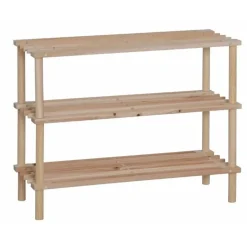 Scaffale portascarpe in legno di abete con 3 ripiani 63x26x49 cm