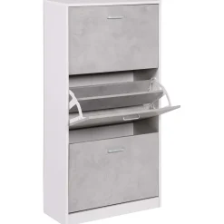 Scarpiera 3 ante in MDF 115x60x24 cm bianco e cemento
