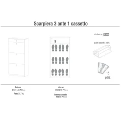 Scarpiera in kit Sarmog 3 ante 1 cassetto 127x63x29 cm 15 paia bianco