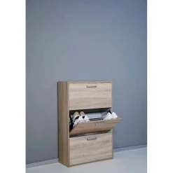 Scarpiera 3 ribalte doppia profondita 100x65x25 cm rovere sonoma