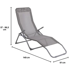 Sedia a sdraio basculante con braccioli in acciaio e Textilen grigio