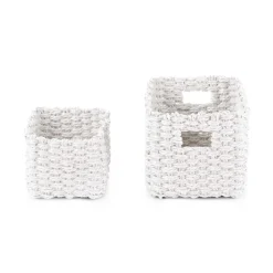 Set 2 cestini in carta intrecciata Lisou color bianco