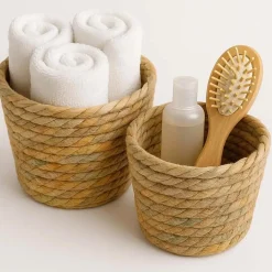 Set 2 cestini tondi Koh in seagrass naturale intrecciati a mano