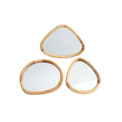 Set 3 specchi sagomati Pebble in legno dimensioni assortite marrone