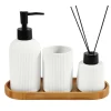 Set da appoggio in ceramica Riga con vassoio bambù bianco vaniglia