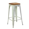 Sgabello in ferro New Bristol bianco antico seduta in legno 42x42x76 cm